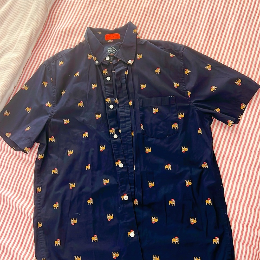 St. Johns Bay comfort flex  sleeve Christmas shirt Navy Blue Size M
